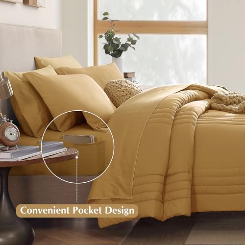 Image of Monbix Full Size Comforter Sets - 7 Pieces Desert Yellow Bed in a Bag Full Size Bedding Sets with Comforters, All Seasons Comforter with Sheets, Pillowcases & Shams