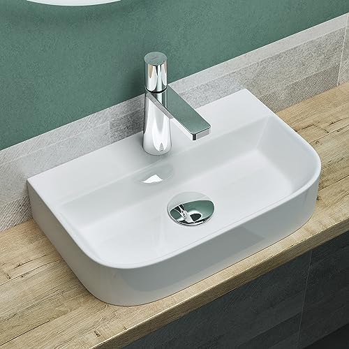 Mai & Mai Vasque à Poser Vasque Suspendue 38x23,5x8cm Lavabo en Céramique Blanc avec Perçage de Robinet BR003