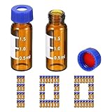 PATIKIL 2ml Autosampler Vial, 100 Pack HPLC/GC Vials 9-425 Lab Amber Vials Sample Vial Screw Cap Writing Patch Red PTFE & White Silicone Septa for LC Stamper