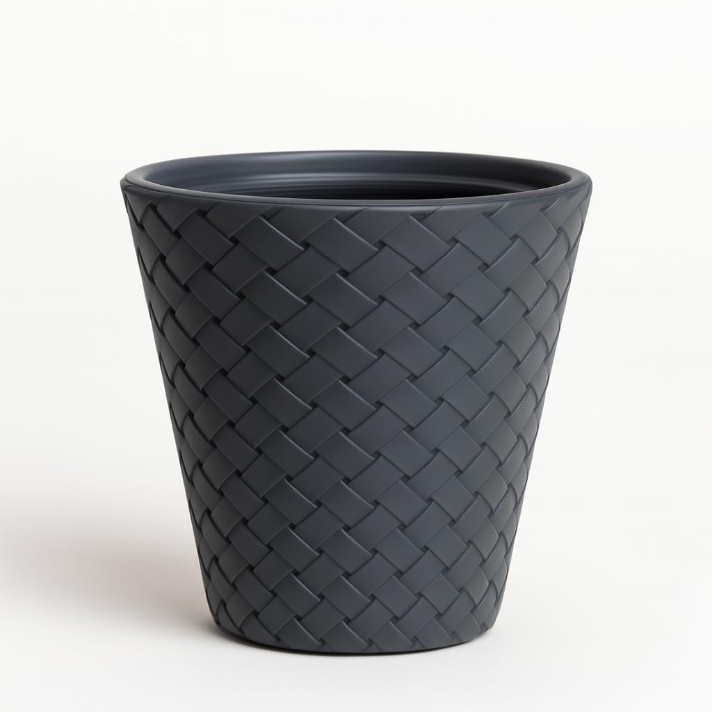 Planters Pride Anthracite Wovo 48Cm Round Plastic Planter, | 45Cm Tall Decorative Indoor Houseplant Pot, Outdoor Garden Flower Pot | 52L Weave-Effect Balcony Planter For Flowers, Herbs & Shrubs