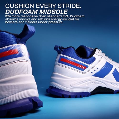Image of Nivia Hattrick Cricket Shoes for Men, Lightweight PU & Mesh Upper with Rubber Stud Sole, High Grip & Shock Absorption for Professional Cricket Training and Match Play