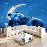 Carta da Parati Fotografica Tema Panda Luna Stelle - Design Carta per Pareti Camera - Fotomurali in Tessuto Non Tessuto - Colla Non Inclusa - 200 x 140 cm