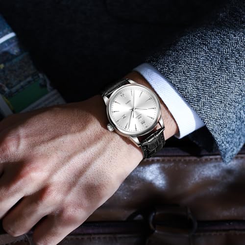 OLEVS Leather Watches for Men Classic Large Face Business Watches for Men - image 2