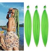 Green Braiding Hair Pre Stretched Kanekalon Braids Hair Extension 26 Inch (Pack of 3)