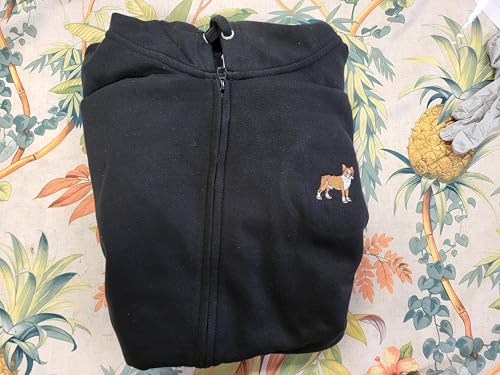 ZH Brown Boston terrier dog embroidered full zip hoodie jacket3
