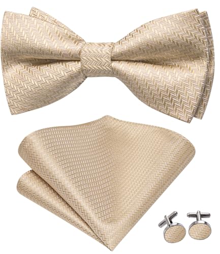 Image of Hi-Tie Bow Ties for Men Pre-Tied Pocket Square with Cufflinks Mens Bowtie Sets for Wedding Formal Party