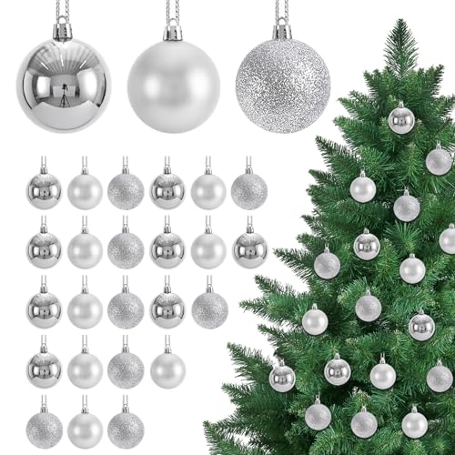 KASESSS 24 Stück 30 mm Weihnachtskugeln Silber, Christbaumkugeln...