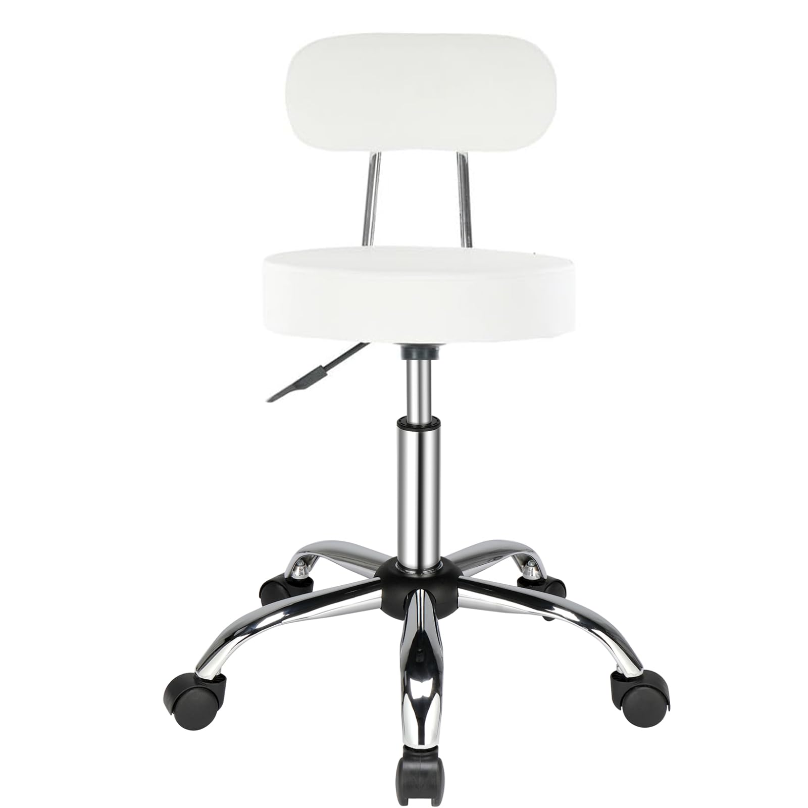 Tabouret de Bureau Tabouret à roulettes avec Dossier,Rotation à 360°,Chaise pivotante Chaise de Bureau Hauteur réglable (Blanc)