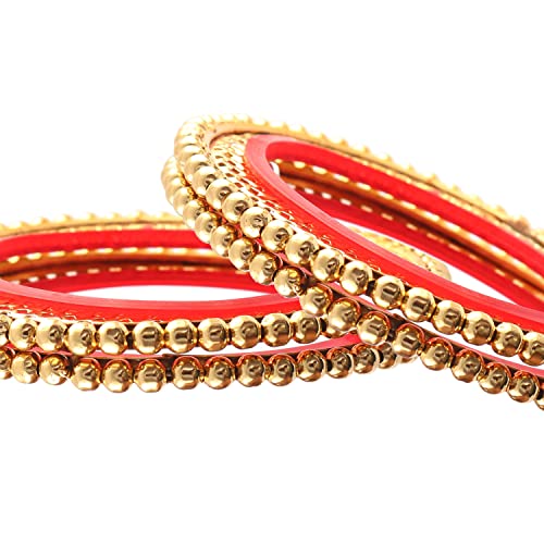 Jewar Bangles Set of 4, Traditional Rajasthani Gokhru Design, Two-Tone Gold Plated, Adorned with AD CZ Stones, Handmade Meena Work, Round Ball Brass Bangles, Fashion Jewelry for Women & Girls3