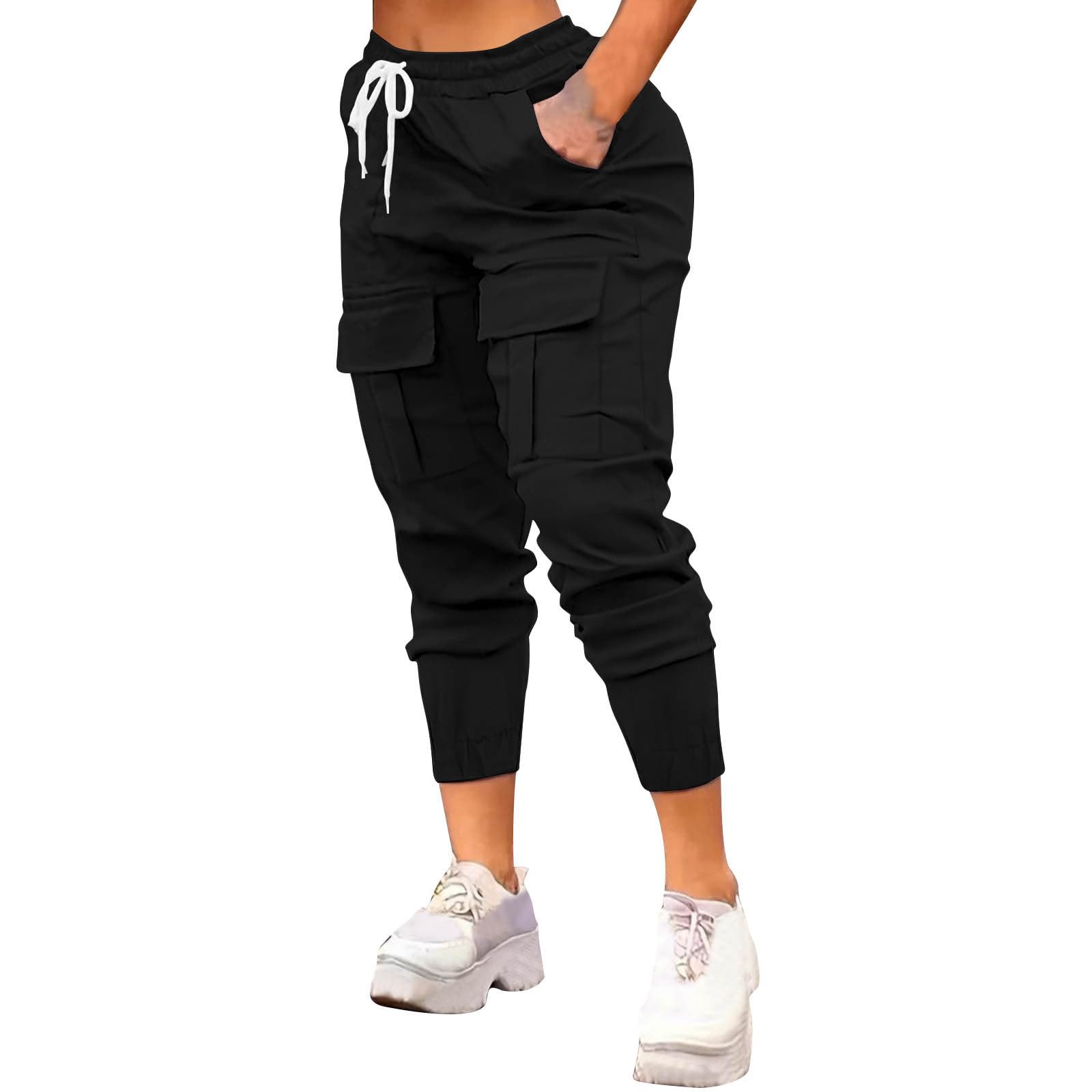 Womens Cargo Pants High Waisted Casual Hiking Joggers Pants Adjustable Waist Cargos Y2K Pants with 4 Pockets