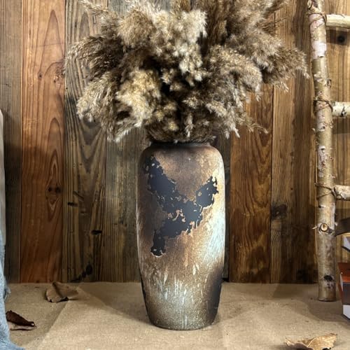 Duoqulou Jarrón de suelo de cerámica Boho de 40 cm, jarrón rústico vintage para decoración de salón, hierba de las Pampas o flores secas, perfecto para estantes y mesas