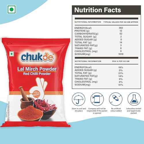 Image of Chukde - Lal Mirch Powder (17.63 OZ) - Red Chilli Powder for Authentic Flavor - Essential Spice for Every Kitchen - Ideal for Curries & Marinades - 500 Gm