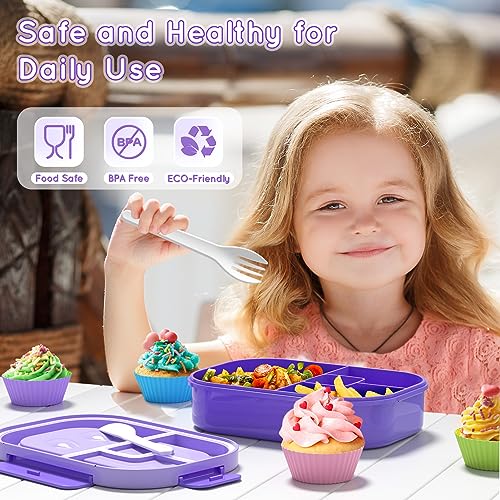 Image of Lunch Box Kids Adult Bento Box Bento-Style Lunch Box 1300ml Ideal Portion Size Leak Proof for Teens Toddlers, BPA Free Lunchbox Containers for School Work Picnic (Purple)