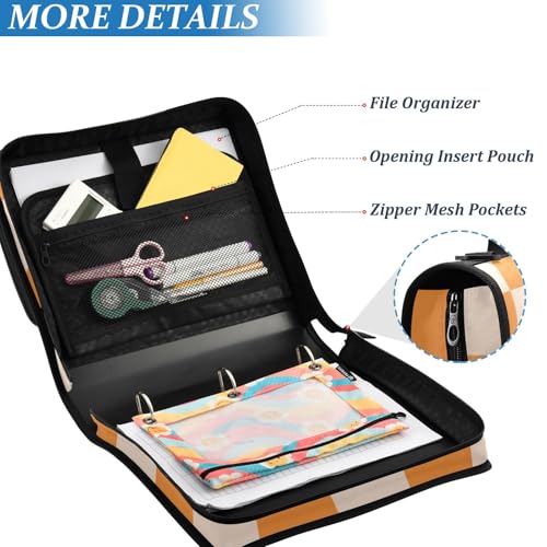 Image of Custom 3 Ring Zipper Binder Orange Checkerboard Personalized Name 1.5 inch Binders Large Capacity Multi Pockets for School Office Supplies