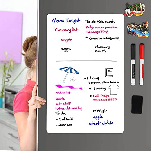 Image of Awestuffs Magnetic Dry Erase Whiteboard Sheet for Refrigerator - Stain Resistant Whiteboard Sheet - with 4 Markers and Eraser - [45 x 30 cm] [Made in India] (Plain White) (Large)