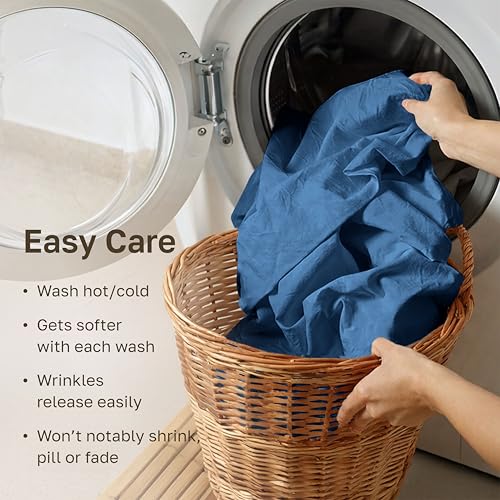 Image of California Design Den Natural 100% Cotton Bed Sheets Full Size Set - Luxury 600 Thread Count Sateen, Fully Elasticized Deep Pockets, Crisp and Durable - Parisian Blue