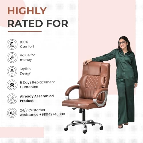 Image of GOYALSON Doctor Ortho Lumbar Support Spine Care High Back Office Executive Boss Black Revolving Chair | Made in India | ISO Certifed Company (Tan)