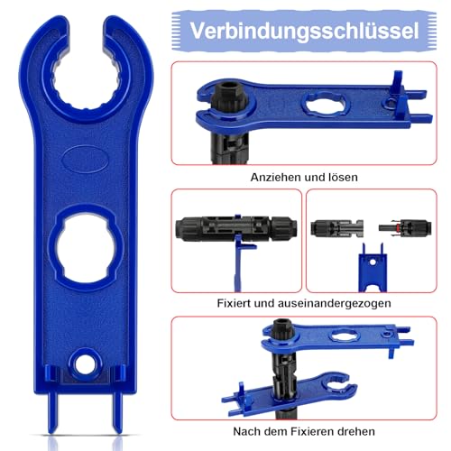 Solar Crimpzange Werkzeug Set für 2.5/4/6mm² PV Kabel,10 Paar Kabelstecker, 10 Paar Männlich/Weiblich Stecker, 1x Crimpzange, 2xSchraubenschlüssel für Solarstecker Kabel Anschluss