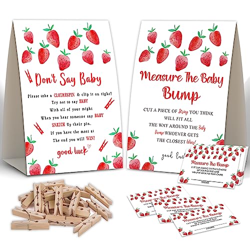 2 Strawberry Baby Shower Game,Don't Say Baby Clothespin Games,Measure The Baby Bump,Baby Shower Decorations,Baby Shower Game Gender Neutral,Baby Shower Package,Funny Baby Shower Games-4