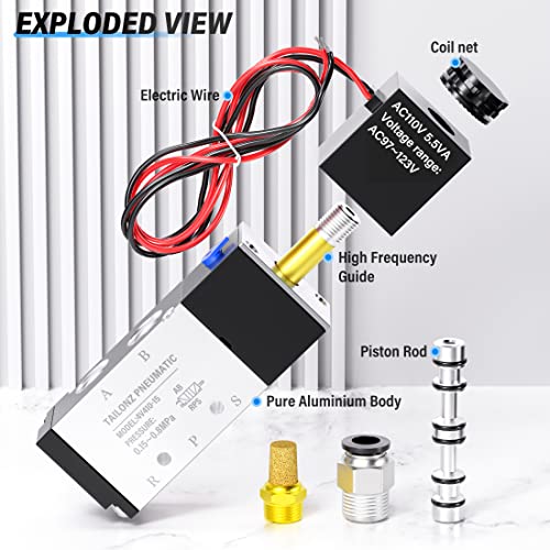 Image of TAILONZ PNEUMATIC 1 /2 inchNPT Solenoid Valve 4V410-15 12V /24V /110V /220V Single Coil Pilot-Operated Electric 2 Position 5 Way Connection Type