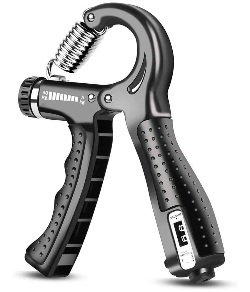 HORSE FIT Professional R shape Hand Grip Strengthener with Counter, Adjustable Resistance 5 to 60kg, Grip Strength Trainer for Muscle Building, Forearm Exerciser (Black)