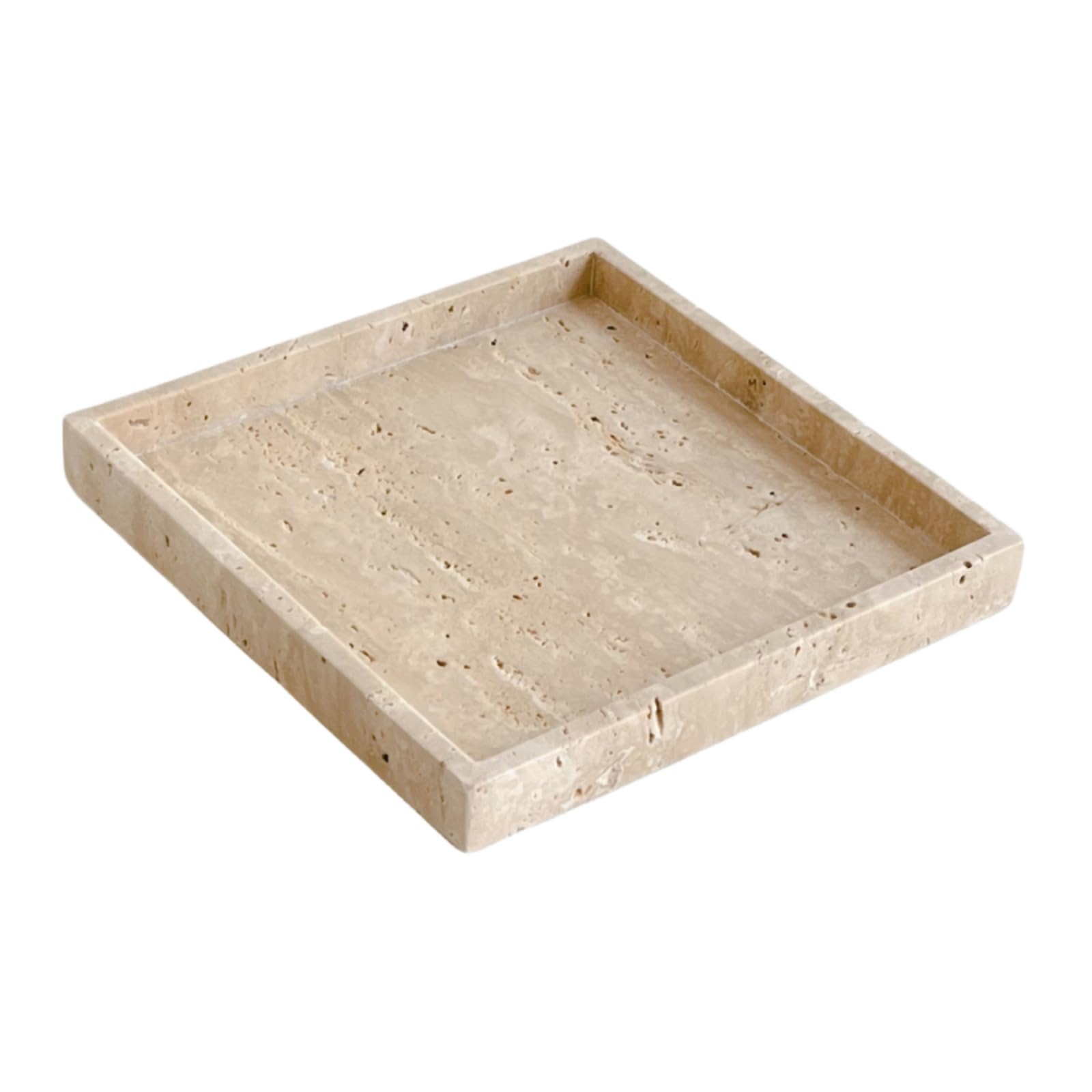 Natural Real Marble Square Neat Makeups Organizer/Bathroom Vanity Tray for Razor Towel Toothpaste (Beige Travertine, 9.84x9.84x1.18in)