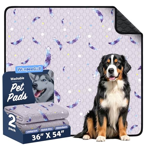 Image of WanpeeGoo Washable Pee Pads for Dogs, 2 Pack Reusable Puppy Pads, Super Absorbent & Leakproof Dog Pads, Anti-Slip Dog Pee Pads for Puppy Training & Incontinence, Leaf Pattern, 36 inchx54 inch