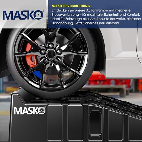 MASKO® Auffahrrampe 2er Set | Auffahrkeile bis 10T Traglast | KFZ-Rampe mit Überfahrschutz | Verladerampe rutschfest, robust und extra breit | Garagenrampen Autorampe Ölwechsel und Reparatur