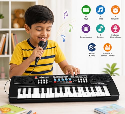 Image of 37-Key Electronic Piano Keyboard with Microphone - Portable Digital Keyboard for Kids, Students & Beginners | Electric Piano for Practice, Learning & Music Training