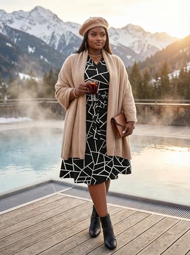 Image of FANDEE Plus Size Midi Dress for Women - Printing Summer Dresses for Wedding Guest Cocktail Party 3 /4 Sleeve V Neck(L-5XL)