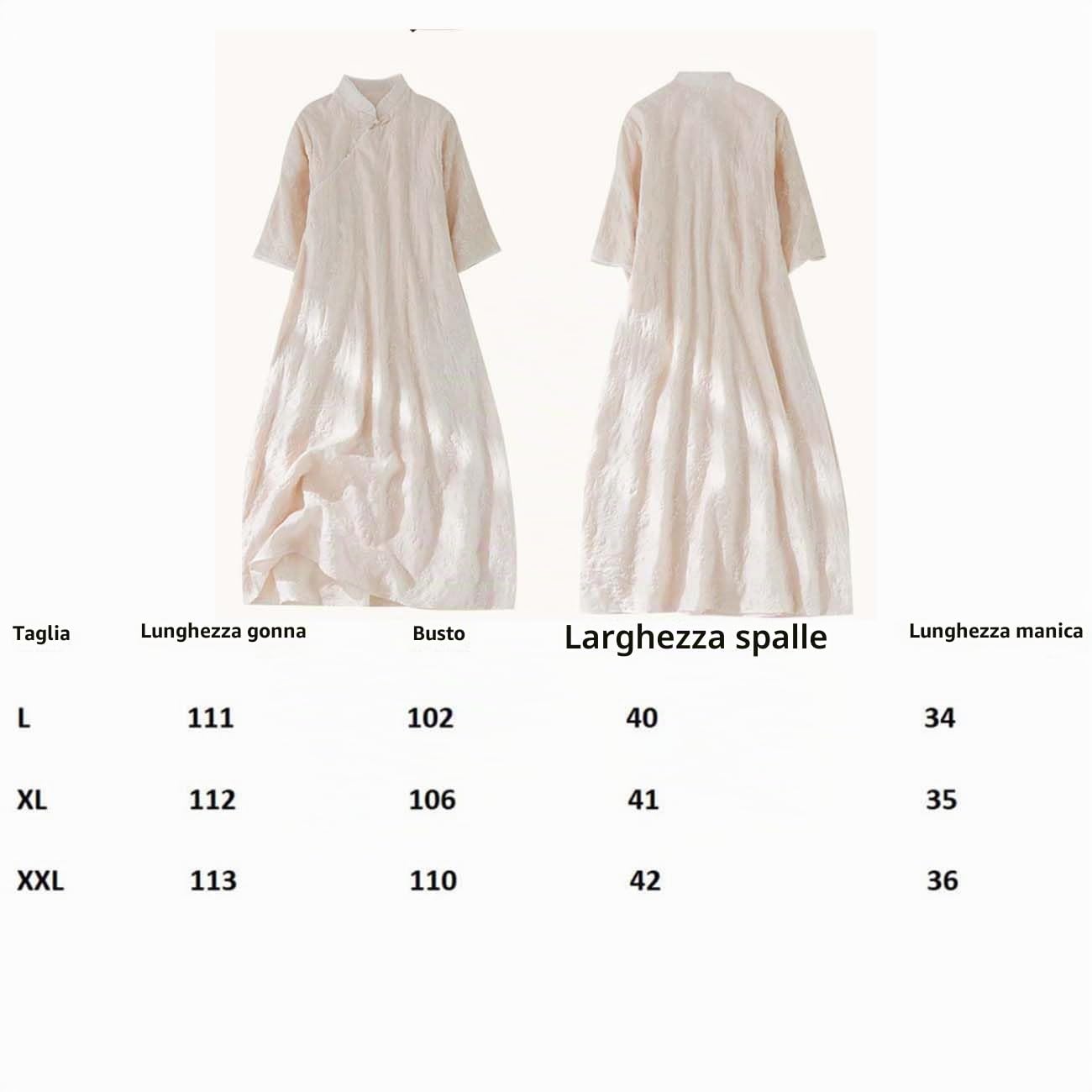 PRINCESS BRIDE Abito da cheongsam con maniche a 3/4 con stampa in lino estivo, abito vintage slim fit con spacco laterale A03