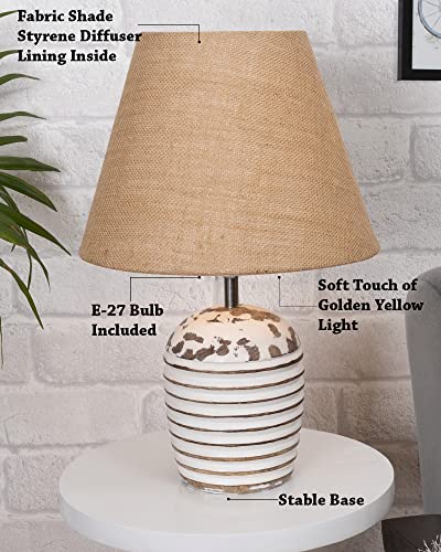 Image of Homesake Wooden Table Lamp for Bedroom | Bedside Lamp with Fabric Shade | E27 Holder with Bulb Included | Warm Light Night Lamp for Living Room, Study Table & Home Decor Jute Cone Shade
