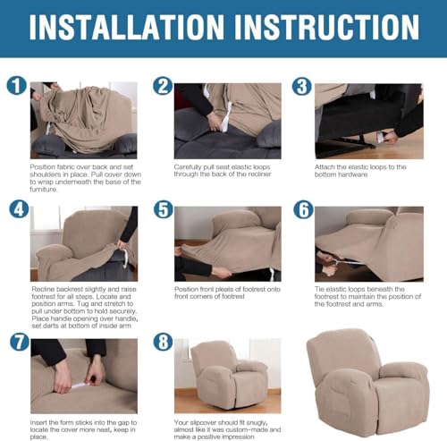 Image of H.VERSAILTEX Stretch Recliner Slipcovers 1-Piece Durable Soft High Stretch Jacquard Sofa Furniture Cover Form Fit Stretch Recliner Cover /Protector (Recliner, Sand)