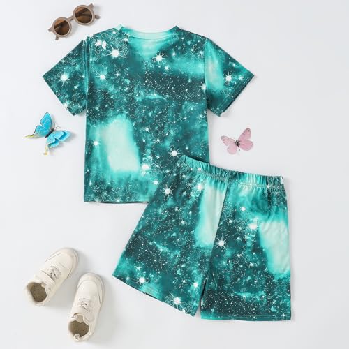 Image of 9-16Y Tween Girl Clothes 2 Piece Short Sleeve Heart Print Top and Shorts Teen Girl Summer Outfits Short Set