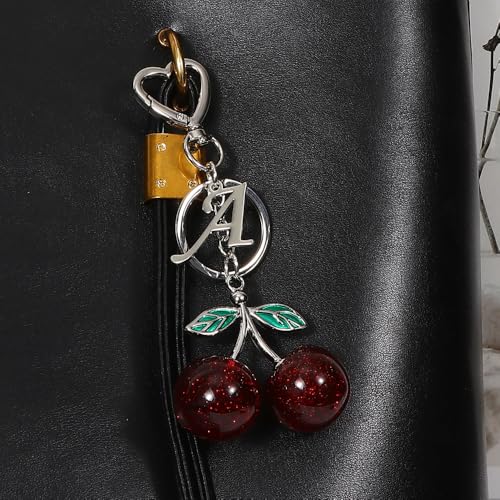 Heart-Shaped Keychain with Initial A-Z and Cherry Charm Bag Charms for Women,Car Accessories