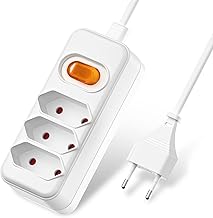 Multi-socket 3-way flat hole design, flat plug with switch, multiple plug with 2 m cable, plug strip as multiple plug flat, for computer, TV, PC, phone, white
