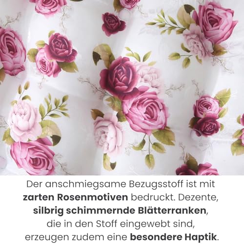 wometo 2er Set Sitzkissen Bodenkissen 40x40 8cm hoch Oeko-TEX - Landhaus Rosen-Motiv rosa pink weiß mit Tragegriff für Indoor und Outdoor