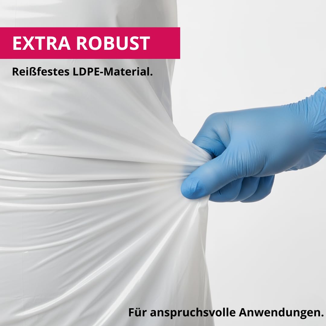 Suleno Einwegschürzen LDPE (100-300 Stück) weiß 20 µm Reißfeste | Plastikschürzen Einweg 75x130cm, Wasserdichte Einmalschürzen für Gastronomie, Küche, Catering, Hygieneschürzen Großpackung
