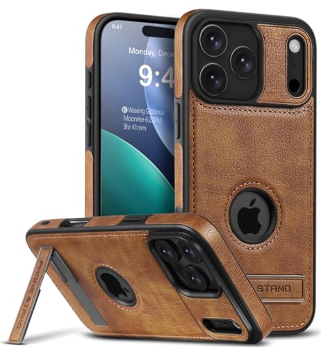 PENKX Designed for iPhone 17 Pro Leather Case with Stand, Protection Slim Adjustable Kickstand Phone Cover Compatible with iPhone 17 Pro(Brown) by PENKX - Used condition - US$5.11