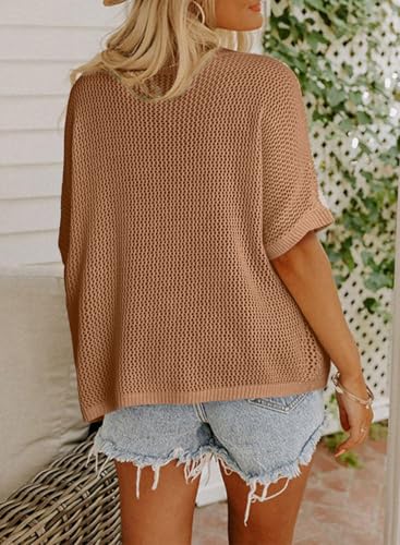Image of Dokotoo Womens Floral Fashion Summer Tops 2026 Short Sleeve Crochet Sweaters Swimsuit Cover Ups Lightweight Knit Pullover
