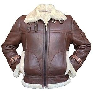 LP-FACON Mannen RAF B3 Gember Aviator Pilot Schapenvacht Bont Shearling Bomber Bruin Lederen Jas