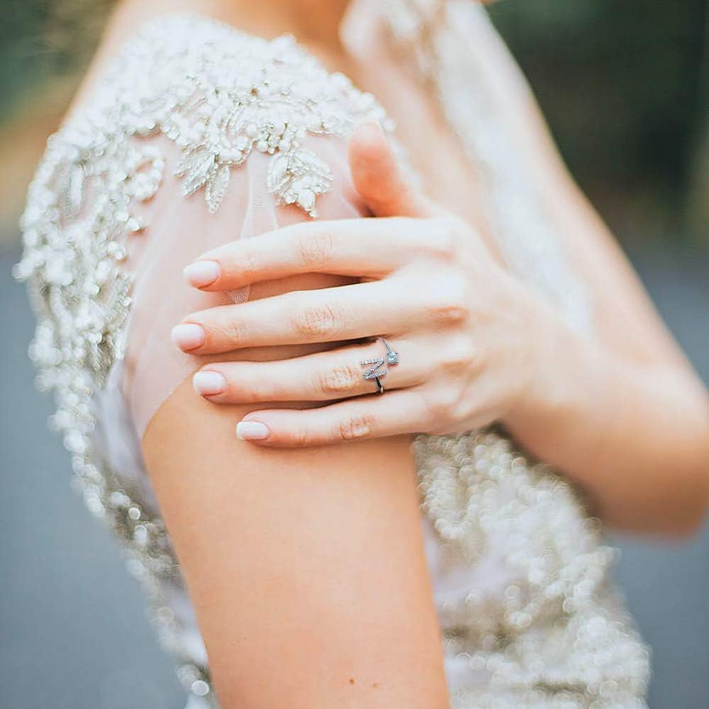 HUJUON Silver Initial Letter Ring for Women. Adjustable Crystal Alphabet Ring,Name Initials Stackable Knuckle Rings A-Z CZ Open Ring - Image 3