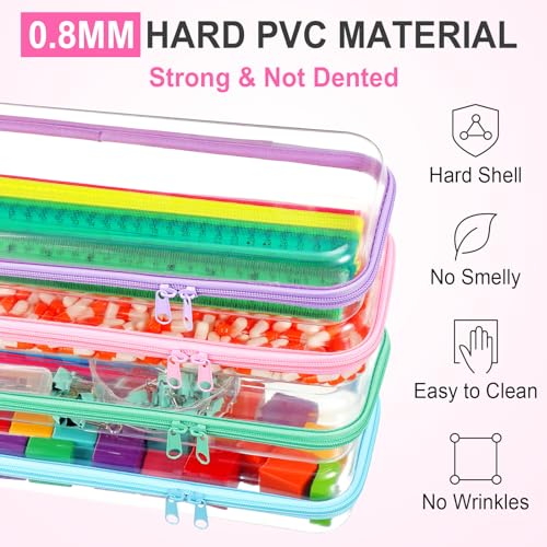 Image of Hoolerry 4 Pcs Hard Clear Zipper Case Makeup Bags Plastic Zipper Pouch Transparent Storage Box Containers for Cosmetics, Snacks, Building Blocks, Puzzles(Clear,13.2 x 4.7 x 2.4 in,Pastel)