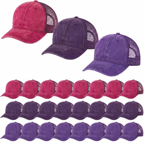 Image of Suhine 24 Pcs Blank Trucker Hat Bulk Unisex Mesh Baseball Cap for Sublimation Embroidery Vintage Adjustable Hat for Men Women