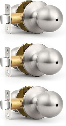 Probrico Paquete de 3 cerraduras redondas de privacidad para puertas interiores sin llave, cerraduras de puerta en forma de bola para