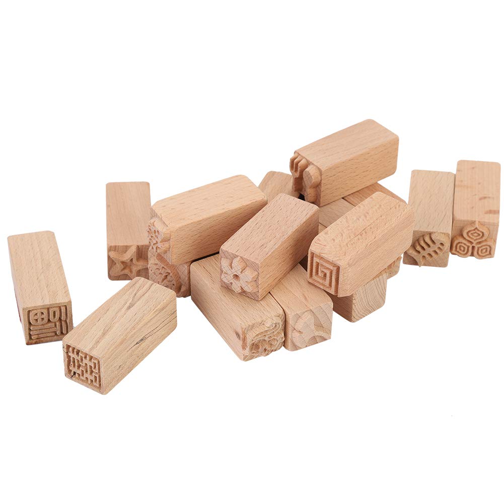 Tampons en hêtre sculptés à la main, 16 pièces, blocs d'impression de poterie en argile en bois de qualité supérieure, outils d'artisanat pour projets artistiques de bricolage,