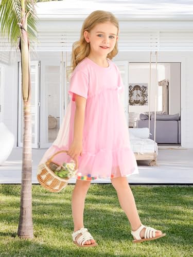 Toddler Girl Tutu Dress Short Sleeve Birthday Party Spring Summer Tulle Dress with Little Colorful Balls3
