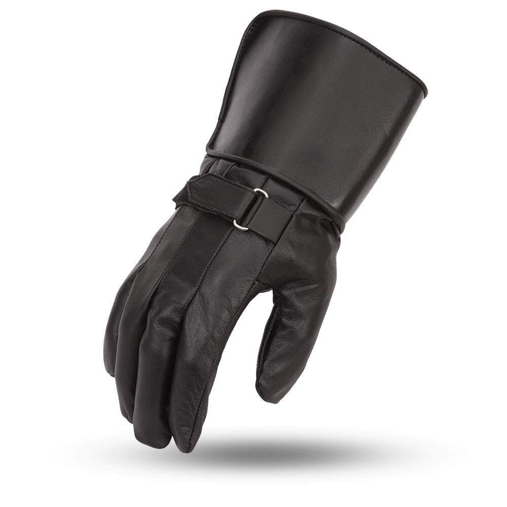 First Mfg Co - Thanos - Men's Motorcycle Biker Riding Black Leather Gloves - Extra Large - Adjustable Strap