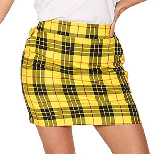 Royal & Awesome Women's Loud MacLeod Golf Skort, Plaid Tartan, Yellow, Size 2, 3 Pockets, Mid Rise, Waist Size 28
