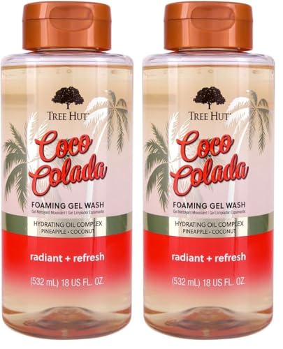 Image of Tree Hut Coco Colada Foaming Gel Wash, Moisturizing & Hydrating Body Wash with Shea Butter, Gently Cleanses for Soft, Smooth Skin, Holiday Gift & Stocking Stuffer, 18 Fl Oz (Pack of 2)